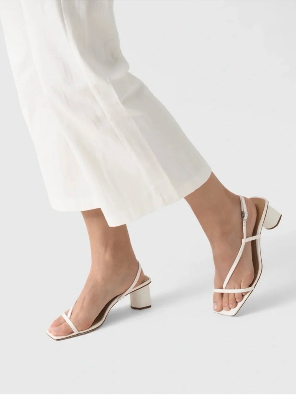 Schultz Heloise Mid Block White Slingback Sandals - Picture 11 of 16